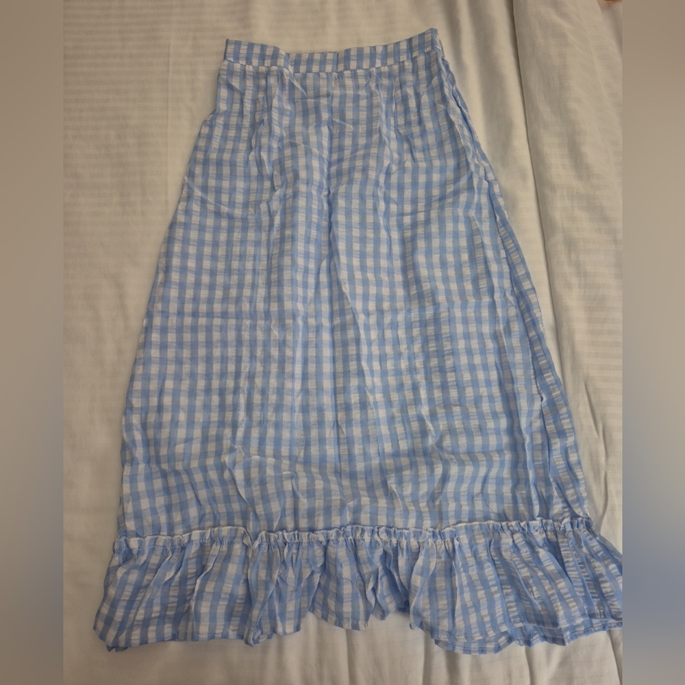 Blue Gingham Women's Skirt Side Zipper